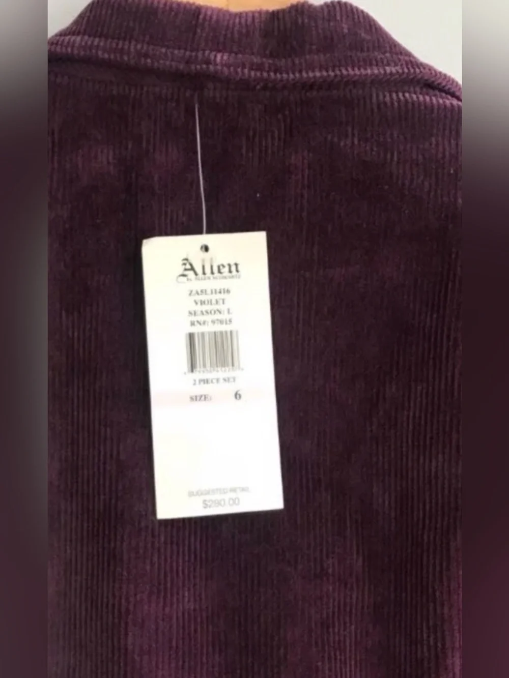 Allen B. By Allen Schwartz violet Corduroy Blazer & matching trouser 2piece suit
